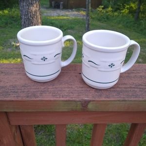 2 Longaberger Pottery Woven Traditions Green Mugs